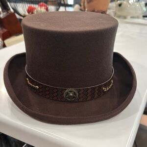 Western Steampunk Hat 100% Wool  Satin Lined Leather Grosgrain Band With Chain